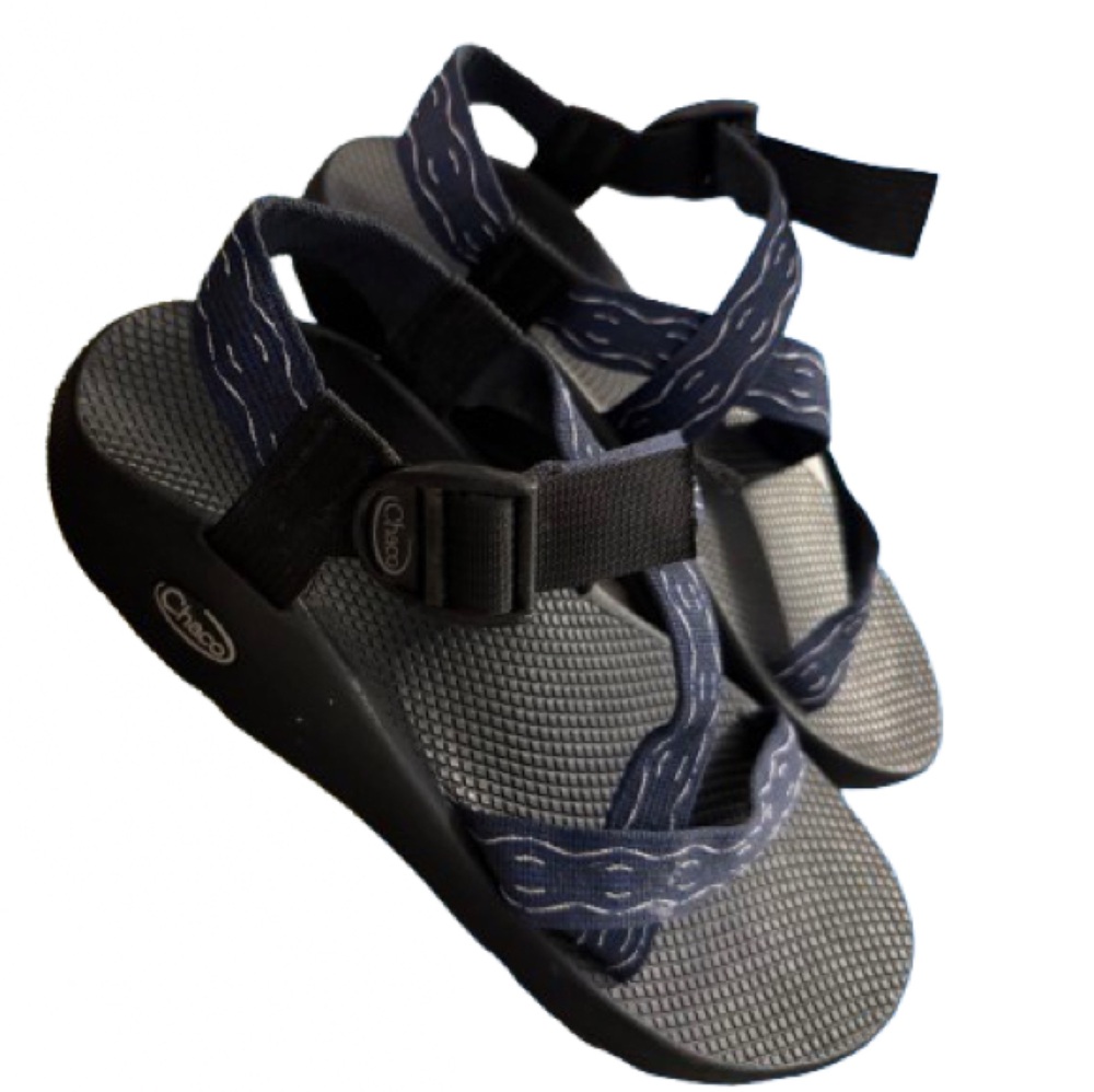 Chaco Black and Blue Sandals with Patterned Straps
